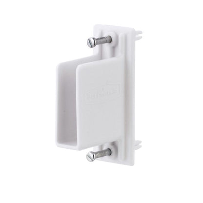 White wall-end bracket for closet shelving from Emery Jensen, designed to support and secure closet shelves.