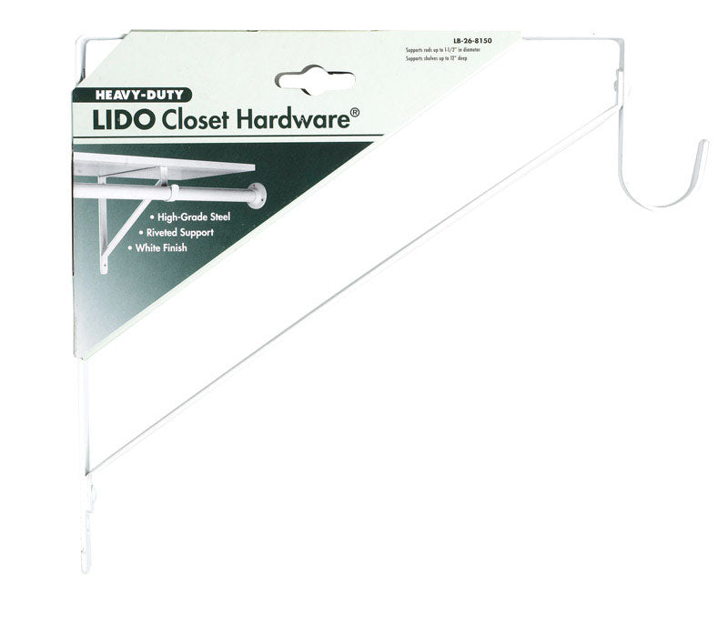 Emery Jensen white closet shelving accessory with a shelf and hanging rod bracket for organized storage.