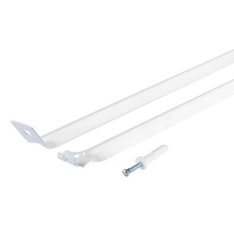 White 16-inch closet shelving support brace by Emery Jensen for closet organization and stability.