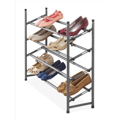 Emery Jensen closet storage shoe rack in metal gray with 46-inch length, designed for organizing footwear efficiently.
