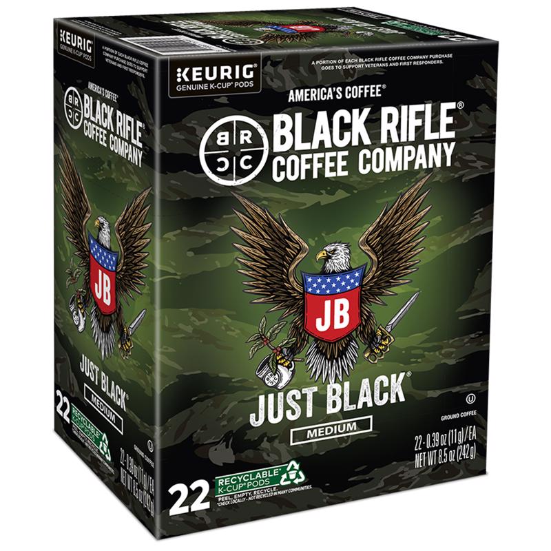 Emery Jensen black coffee K-Cup pods, pack of 4, showcasing the individual coffee capsules with black packaging.