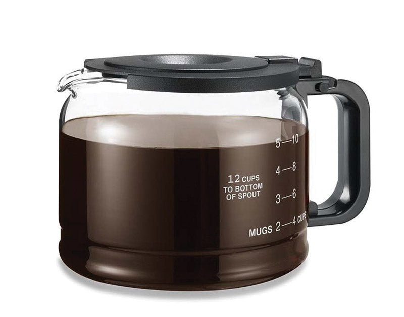 Emery Jensen 10-12 cup coffee maker carafe, medium size, durable glass coffee pot for brewing and serving coffee.