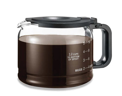 Emery Jensen 10-12 cup coffee maker carafe, medium size, durable glass coffee pot for brewing and serving coffee.