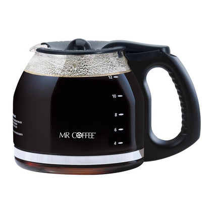 Black 12-cup glass coffee carafe for Emery Jensen coffee maker, durable and heat-resistant replacement part