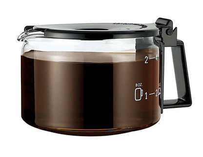 Black carafe replacement for coffee maker, compatible with Emery Jensen coffee machine, part 4C model, designed for brewing and serving.