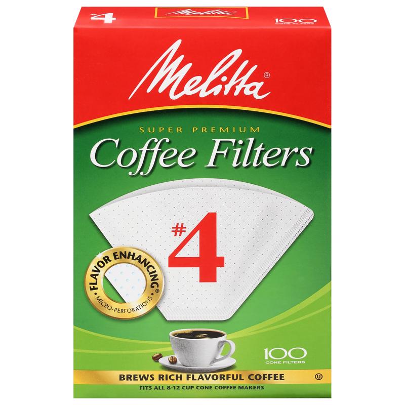 White Emery Jensen Coffee Filter #4 for coffee maker, 100-count, durable paper filter for brewing fresh coffee.