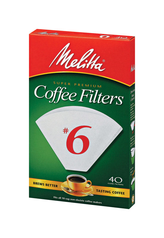 Emery Jensen white #6 coffee filter pack with 40 filters, designed for coffee makers and brewing accessories.