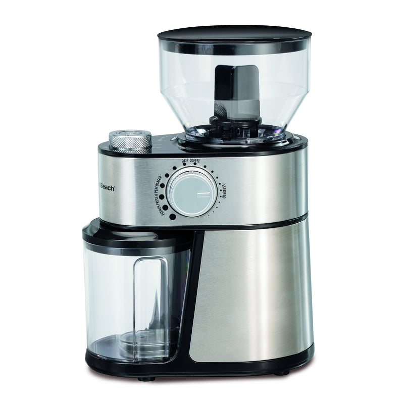 Emery Jensen CFFE GRNDR black and silver coffee and spice grinder with a 14-cup capacity for fresh grinding.