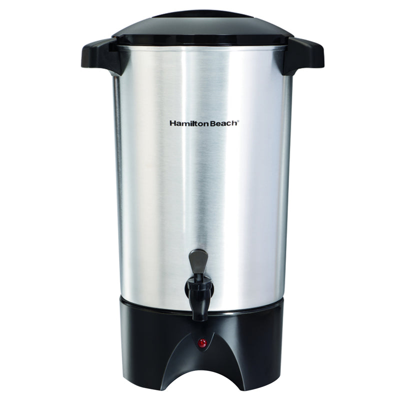 Emery Jensen 45CP black and silver coffee urn, commercial beverage dispenser with a sleek design and large capacity.
