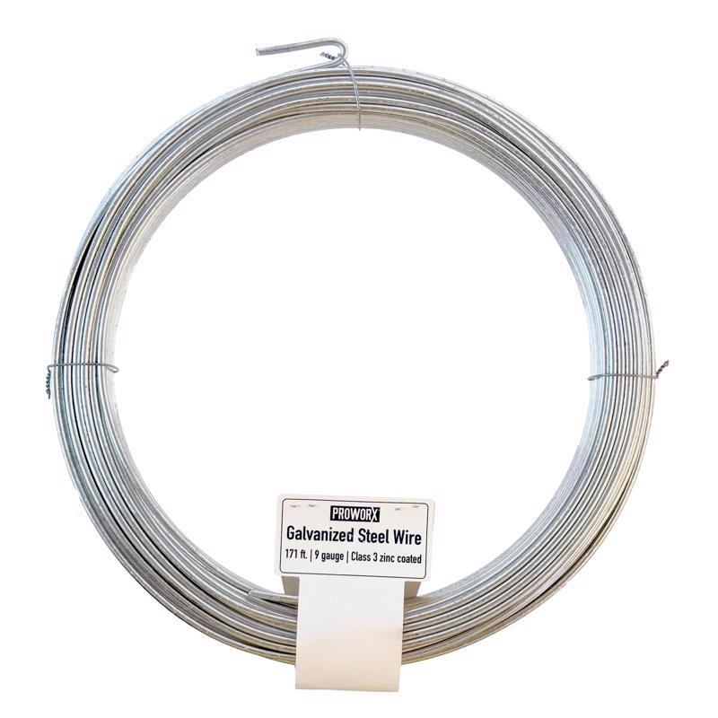 Emery Jensen smooth galvanized coiled wire 9 gauge, 171-foot roll, ideal for fencing and crafting projects.