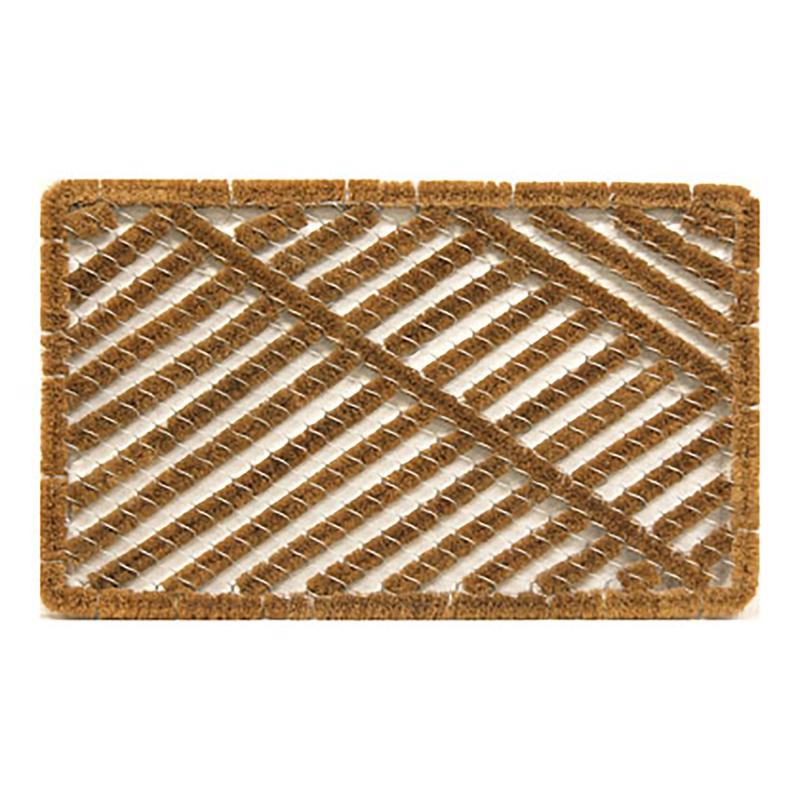 Emery Jensen brush coir door mat measuring 18x30 inches, with textured natural coir fibers for outdoor entrance durability.