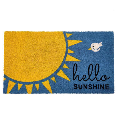 Emery Jensen coir door mat with a sunflower design, perfect for welcoming entryways and outdoor use.