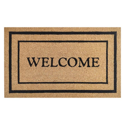 Emery Jensen coir door mat with "Welcome" message, durable natural fiber for outdoor entryway use.