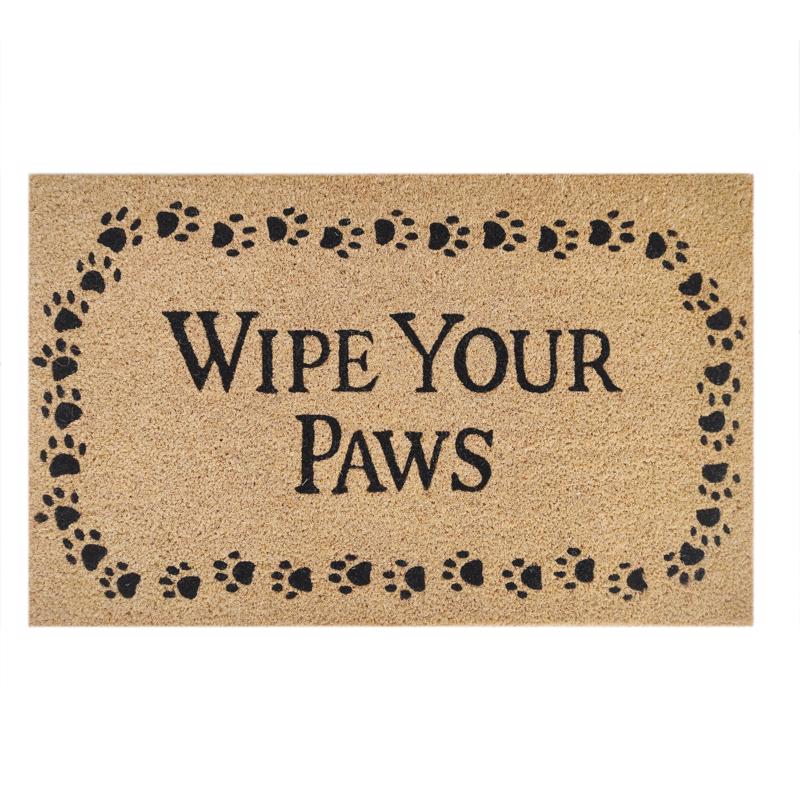 Emery Jensen coir door mat with paw print design, ideal for outdoor entryways, featuring durable natural coir fibers.