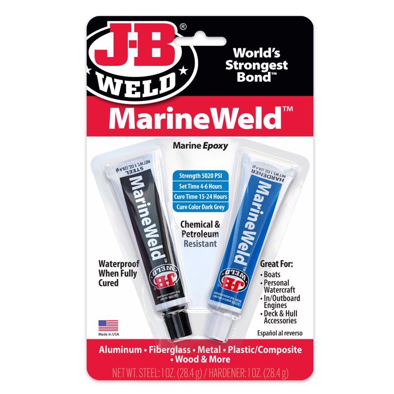 Emery Jensen Marine Weld cold weld bonding compound in a 1oz tube, shown in a 2-piece set for durable repairs.