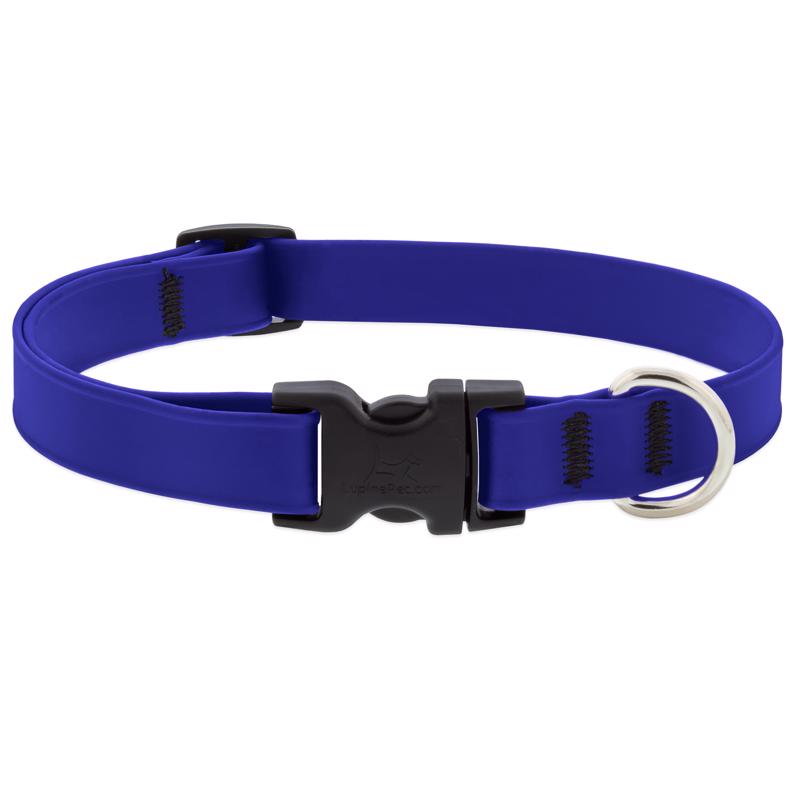 Blue adjustable collar for pets by Emery Jensen, 9x14 inches, made of durable material, suitable for everyday use.