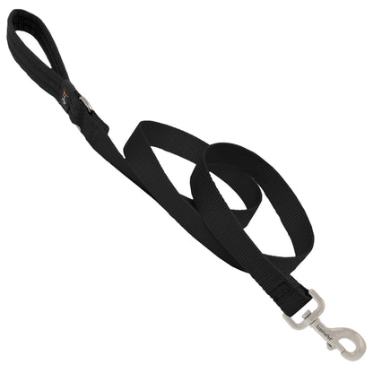 Black 6-foot Emery Jensen dog leash with 1-inch width, durable nylon material, designed for secure walking and training.