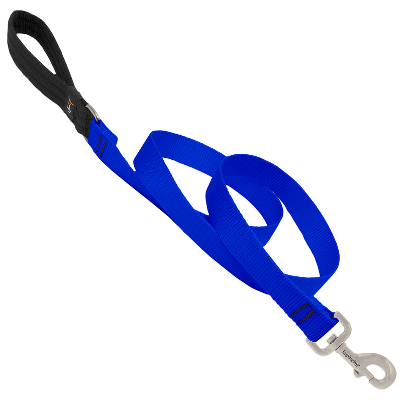 Blue 6-foot Emery Jensen dog leash with 1-inch width, made of durable material for walking and training pets.