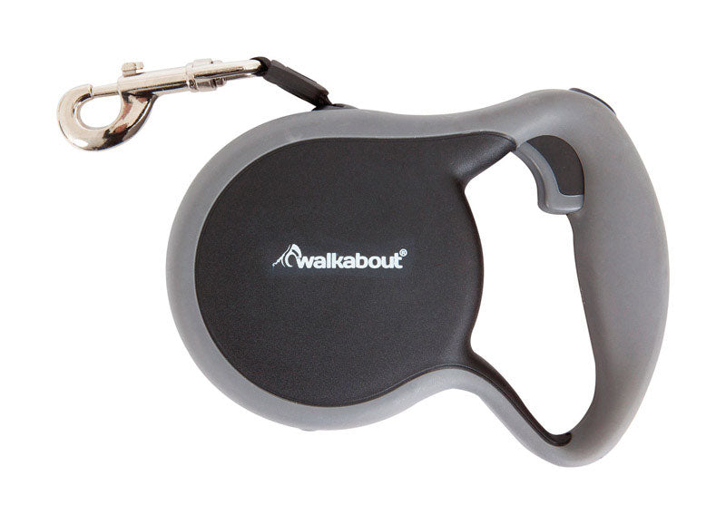 Black retractable dog leash by Emery Jensen, large size, durable handle and adjustable length for walking your dog.