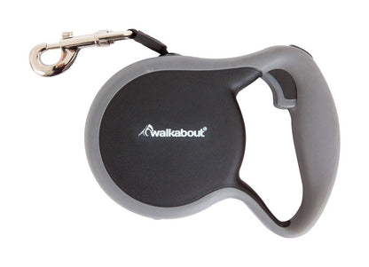 Black retractable dog leash by Emery Jensen, large size, durable handle and adjustable length for walking your dog.