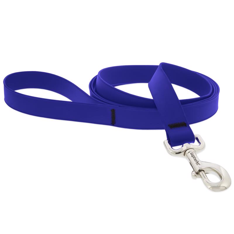 Blue 6-foot Biothan dog leash by Emery Jensen, durable and comfortable for walking your pet.