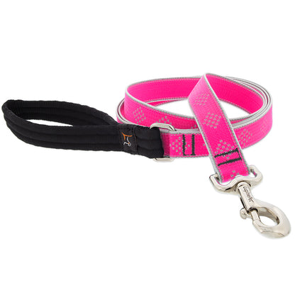 Pink diamond-reflective 6ft leash from Emery Jensen, suitable for dogs, featuring durable material and secure clasp.