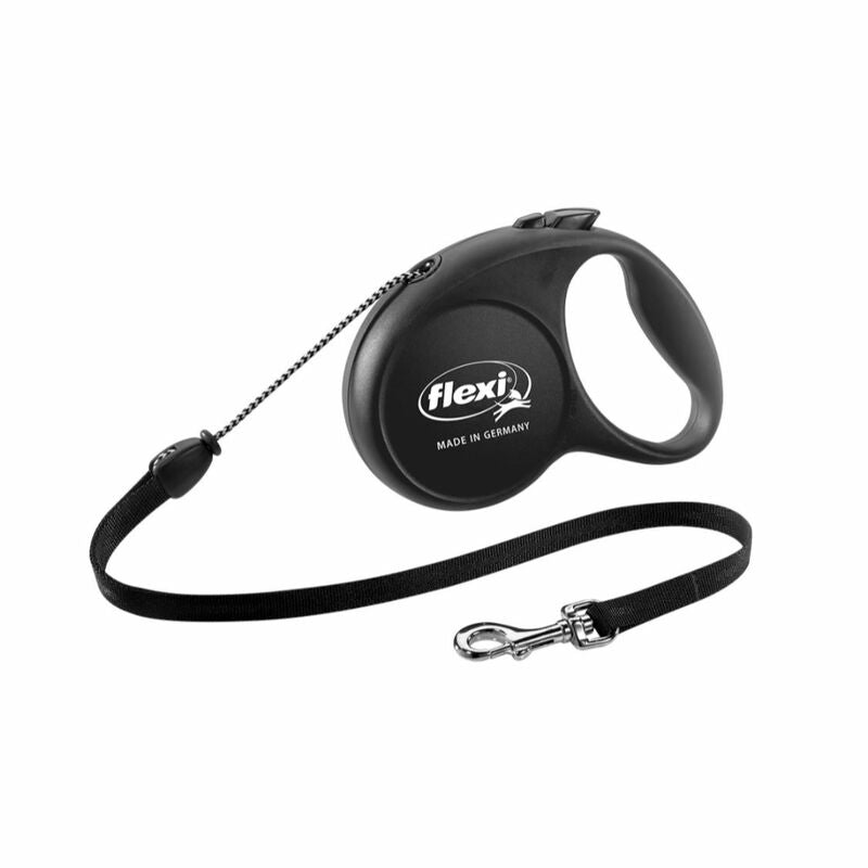 Black 16-inch Emery Jensen leash for dogs, made of durable material, ideal for walking and training.