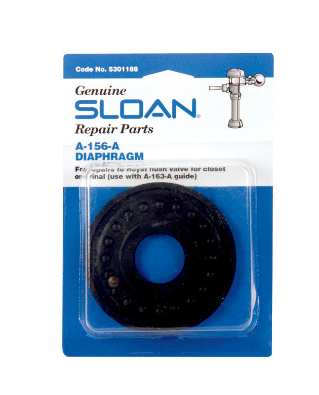 Emery Jensen Sloan A-156-A diaphragm for commercial flush valve parts, shown in close-up with detailed rubber and metal components.