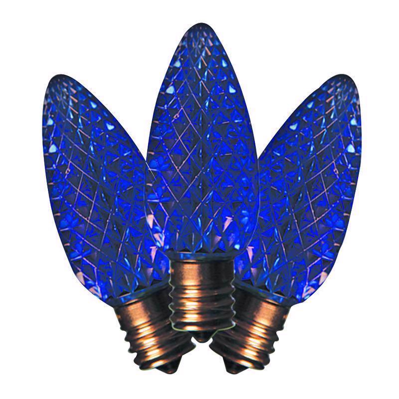 Blue LED C9 SMD bulb for commercial lighting by Emery Jensen, shown in a close-up image.