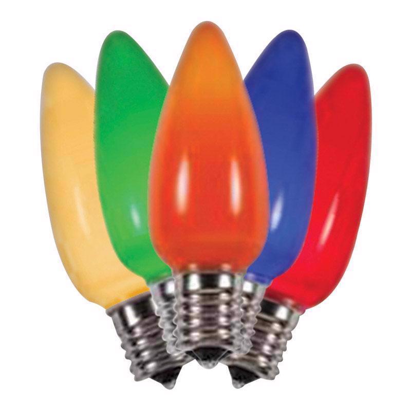 Emery Jensen LED C9 SMD CRMC commercial lighting bulb in a cardboard box, ideal for outdoor decorative or holiday lighting.