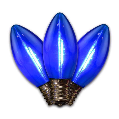 Blue LED C9 bulb from Emery Jensen's commercial lighting collection, shown in a close-up view.