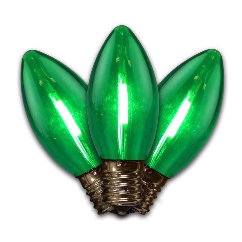 Green LED C9 string lights from Emery Jensen commercial lighting, 25-pack, ideal for decorative outdoor or indoor lighting displays.