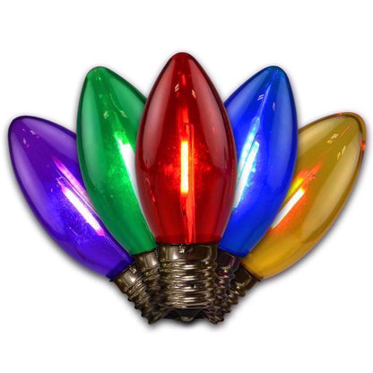 Emery Jensen LED SM TRAN C9 commercial lighting bulbs in a 25-pack, designed for energy-efficient outdoor or holiday lighting.