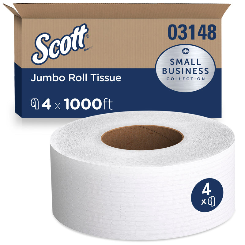 Emery Jensen Scott jumbo commercial toilet paper roll, large white soft tissue for restrooms and high-traffic areas