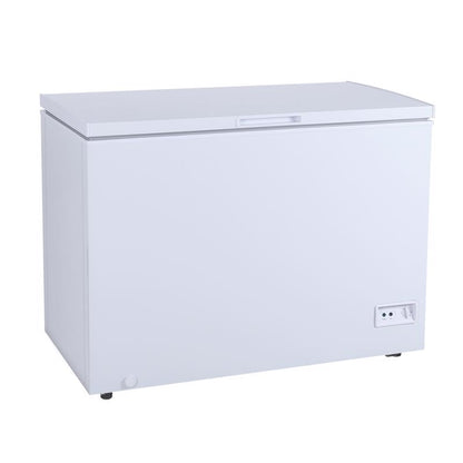 Emery Jensen compact fridge and freezer in white, 10 cu ft, with a clean, modern design and adjustable shelves.