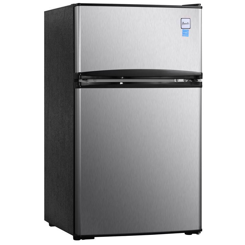 Emery Jensen compact fridge and freezer with 3.1 cu ft capacity, black finish, and sleek modern design.
