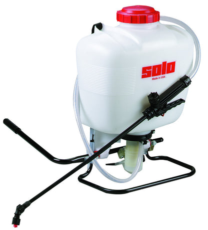 Emery Jensen 4-gallon backpack compression sprayer with adjustable nozzle for garden or pest control tasks.