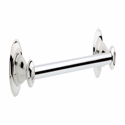 Emery Jensen Porter 18-inch towel bar with concealed screw mounting in chrome finish, mounted on bathroom wall.