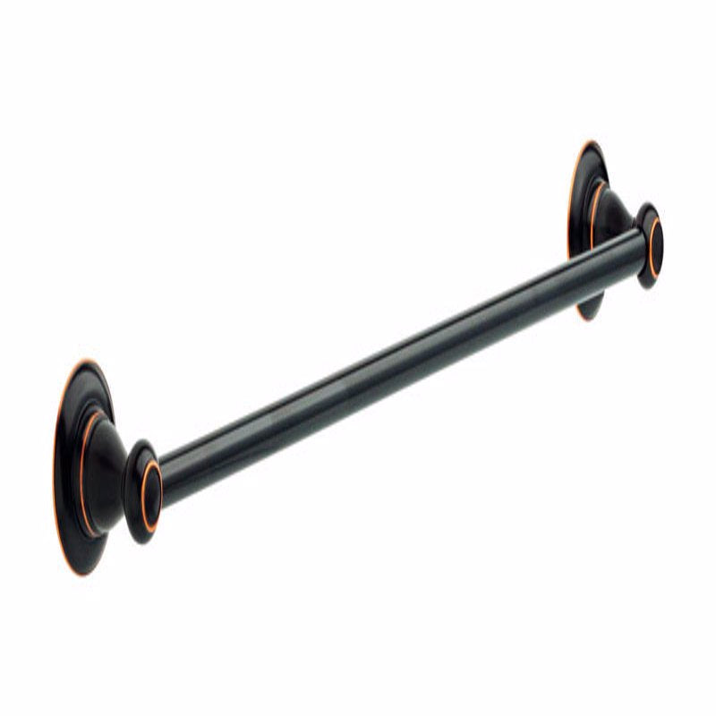 Emery Jensen PORTER 24-inch towel bar with concealed screw mounting in oil rubbed bronze finish, mounted on bathroom wall.