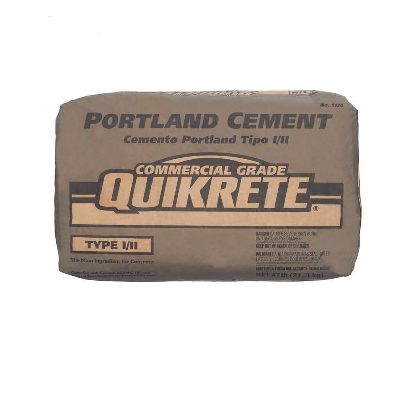 Portland cement 47lb bag from Emery Jensen for concrete and blacktop mixes, shown in a clear image.