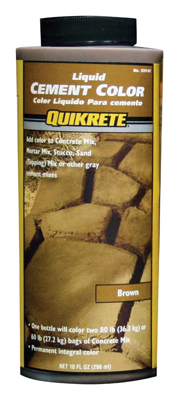 Brown cement colorant in a 10oz container by Emery Jensen, used for coloring concrete surfaces.