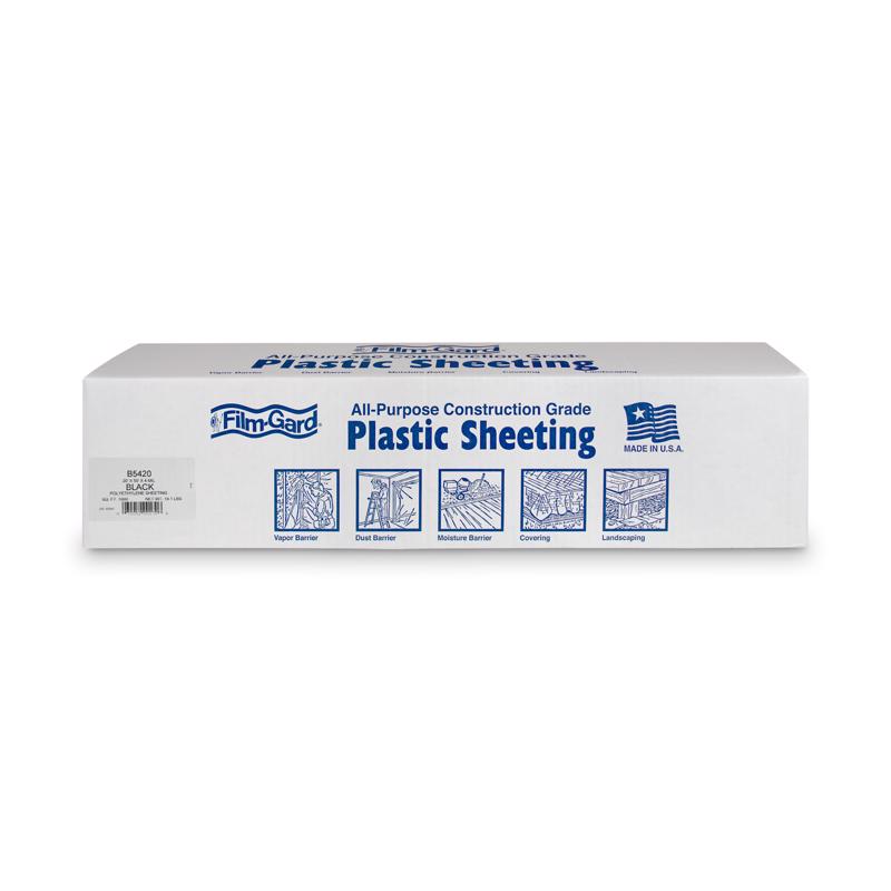 Black 4-mil thick film poly roll by Emery Jensen, 20x50 feet, used for packaging and protective purposes.