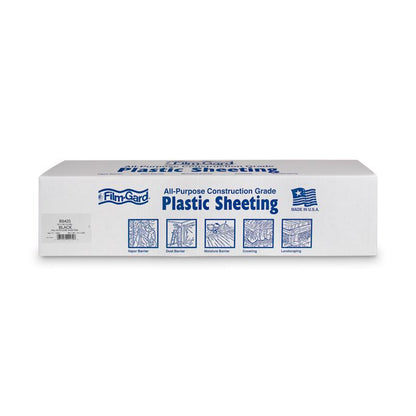Black 4-mil thick film poly roll by Emery Jensen, 20x50 feet, used for packaging and protective purposes.