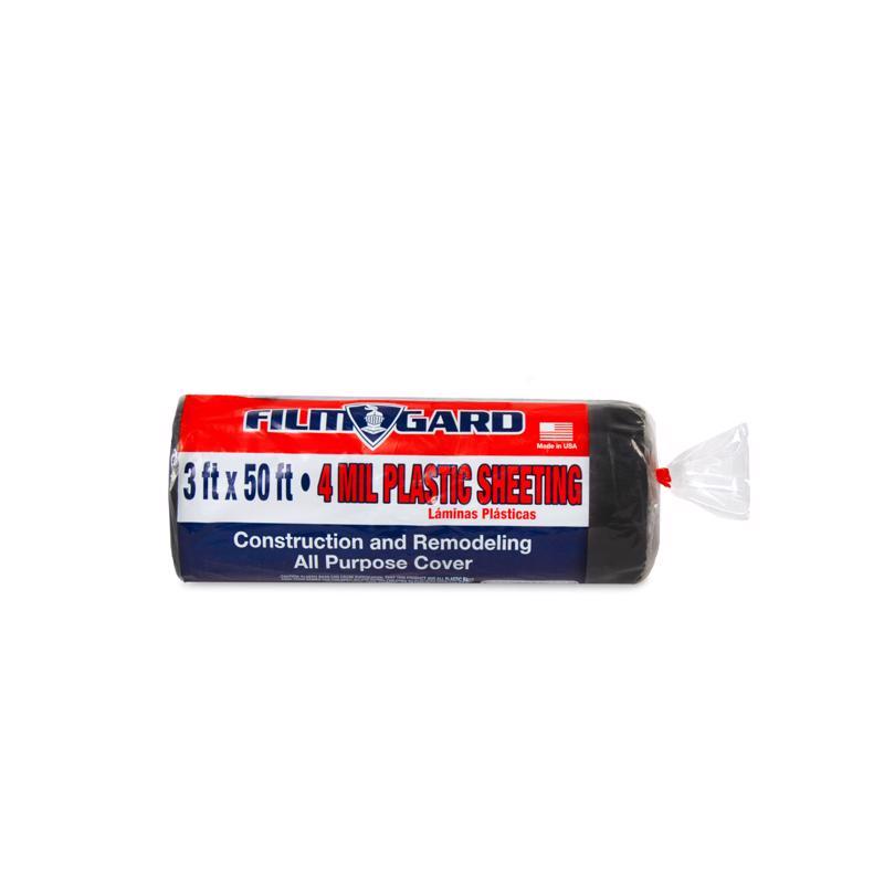 Black 4-mil film poly roll from Emery Jensen, 3x50 feet, for consumer packaging or storage applications.