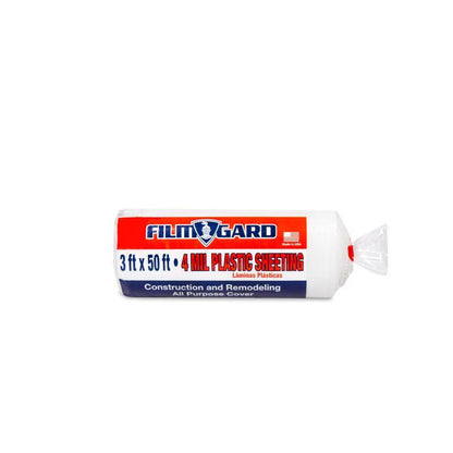 Emery Jensen clear 4-mil poly film roll, 3x50 feet, used for packaging and protecting items in commercial and household applications.