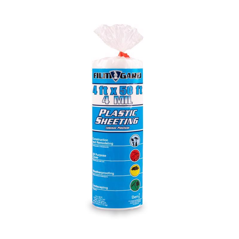 Emery Jensen clear 4 mil poly film roll, 4x50 feet, used for packaging and protection in consumer applications.