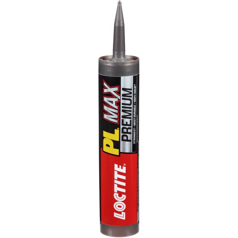 Set of 12 Emery Jensen construction adhesives in 9 oz dark gray bottles, suitable for building and repair projects.