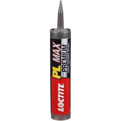 Set of 12 Emery Jensen construction adhesives in 9 oz dark gray bottles, suitable for building and repair projects.