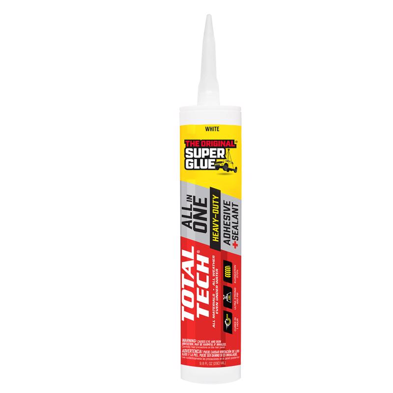 Emery Jensen white construction adhesive in a 9.8 oz tube, suitable for building and fastening projects.
