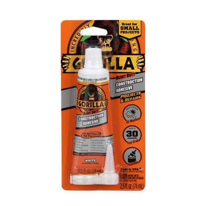 Six 2.5oz Emery Jensen construction adhesives in a pack, featuring tubes with orange caps and label details visible.